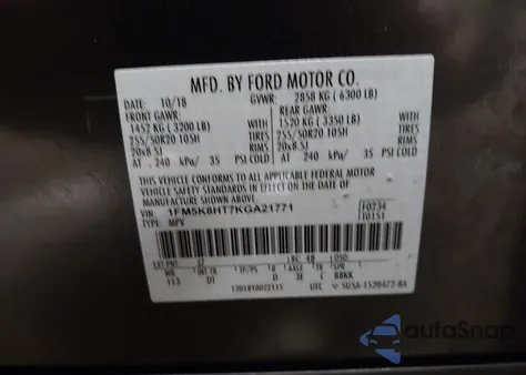 2019 Ford Explorer Platinum z USA, uszkodzony, nr VIN 1FM5K8HT7KGA21771